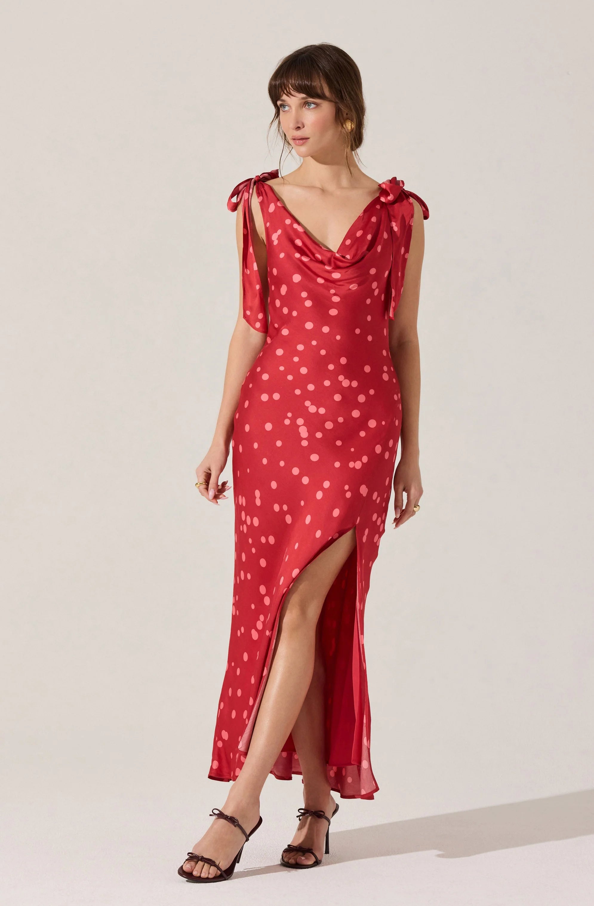 Astr Allexina Satin Cowl Neck Midi Dress