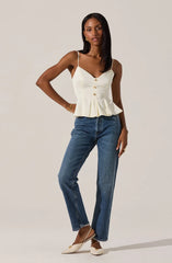 Astr Paislee Satin Pleated Peplum Top