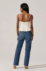 Astr Paislee Satin Pleated Peplum Top