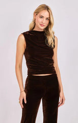Sadie & Sage Midnight Oil Velvet High Neck Ruched Top
