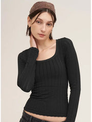 NIKIBIKI Pointelle Stripe Scoop Neck L/S Top (3 Colors)