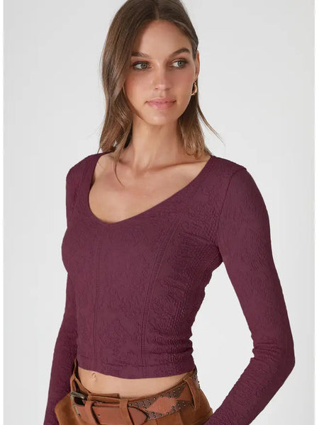 NikiBiki Lace Textured V Neck Top