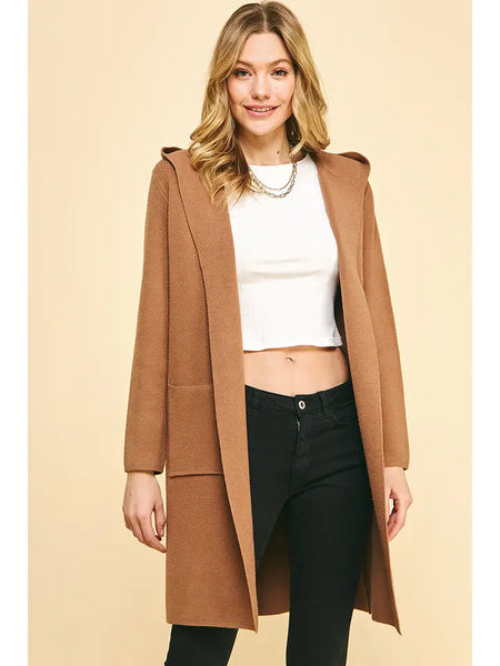 Pinch Open Knit Hooded Cardigan