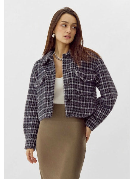 Greylin Weston Cropped Knit Check Shacket