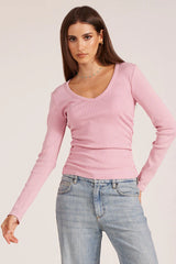 Bobi Shirred V Neck Long Sleeve