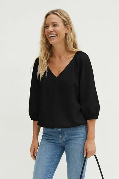 Naked Zebra Puff Sleeve V-Neck Blouse