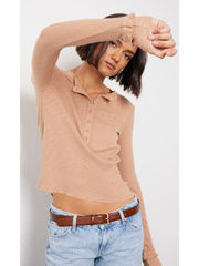 Bobi Ruffle Hem Henley Tee