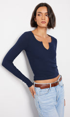 Bobi Split Neck L/S Crop Tee