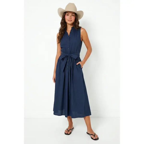 Naked Zebra Slveless Belted Maxi Shirt Dress