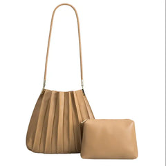 Melie Bianco Carrie Taupe Pleated Recycled Shoulder Bag