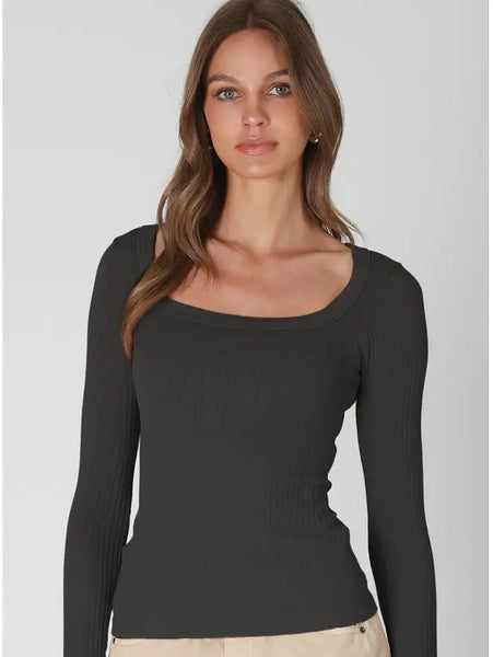 NikiBiki Wide Ribbed Square Neck L/S Top