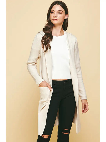 Pinch Open Knit Hooded  Cardigan
