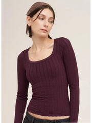 NIKIBIKI Pointelle Stripe Scoop Neck L/S Top (3 Colors)