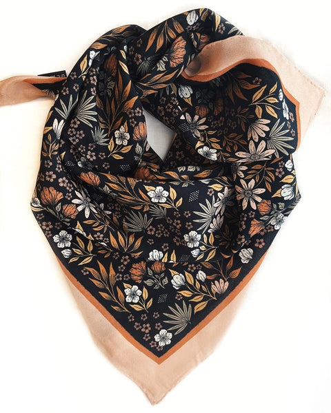 Silk Bandana Scarf -Midnight Garden Floral