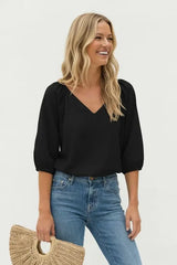 Naked Zebra Puff Sleeve V-Neck Blouse
