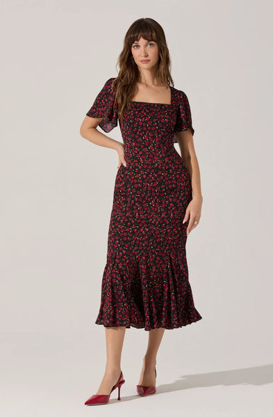 Astr Sara Floral Lace Trim Dress