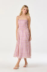 Astr Lehela Plaid Smocked Midi Dress