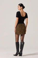 Astr Kairos Denim Cheetah Mini Skirt