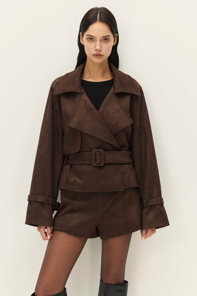 Elodie the Label Marais Faux Suade Cropped  Trench Coat