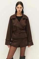 Elodie the Label Marais Faux Suade Cropped  Trench Coat