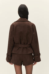 Elodie the Label Marais Faux Suade Cropped  Trench Coat