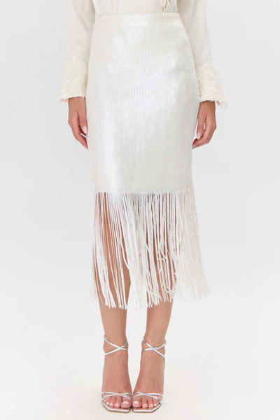 Adelyn Rae Milana Sequin Fringe Midi Skirt