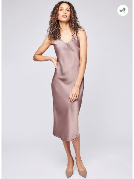 Gentle Fawn Odette V Neck Satin Midi Dress