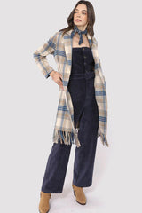 Sadie & Sage Not So Prim Plaid Fringe Coat