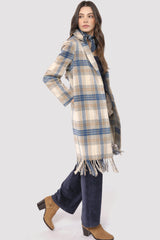 Sadie & Sage Not So Prim Plaid Fringe Coat