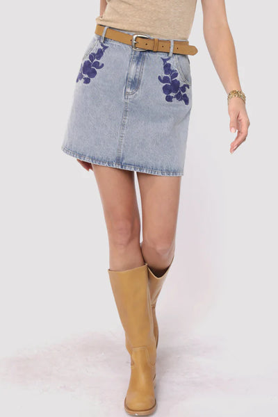 Sadie &  Sage Mostly Likely Embroidered Denim Skirt