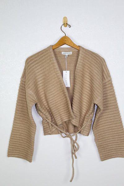 Moon River Long Sleeve Wrap Side Tie Sweater Cardigan