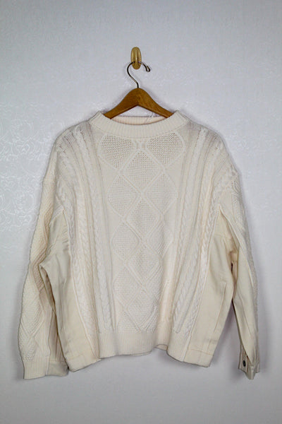 Moon River Cabled Sweater W Denim Detail