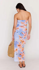 MinkPink Blue Floral Mesh Midi Dress