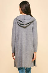 Pinch Hooded Mix Rib Pocketed Cardigan