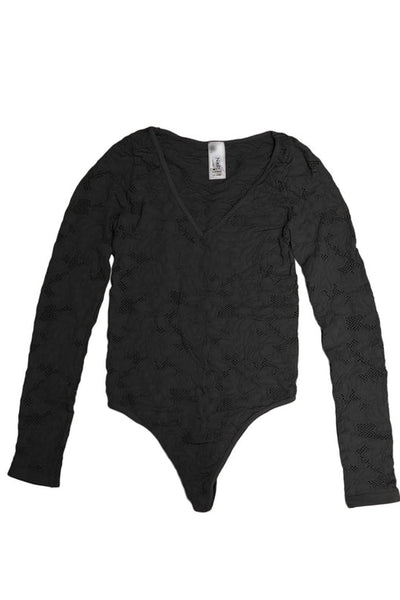 Nikibiki V- Neck Lace Textured Bodysuit