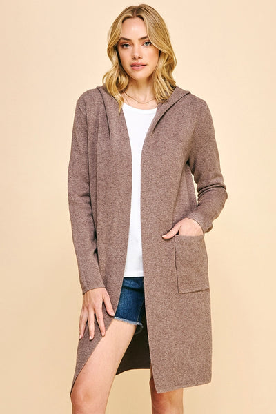 Pinch Hooded Mix Rib Pocketed Cardigan