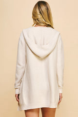 Pinch Hooded Mix Rib Pocketed Cardigan