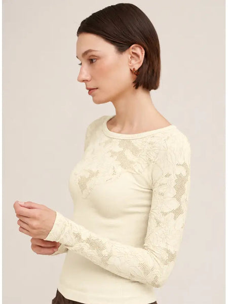 NIKIBIKI Floral Lace Yoke Ribbed Top