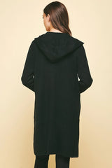 Pinch Hooded Mix Rib Pocketed Cardigan