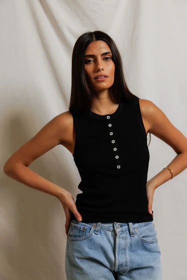 Perfectwhitetee Loretta Luxe Rib Henley Tank