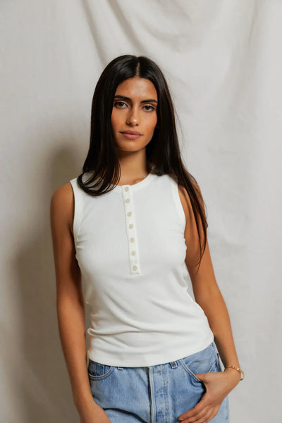 Perfectwhitetee Loretta Luxe Rib Henley Tank