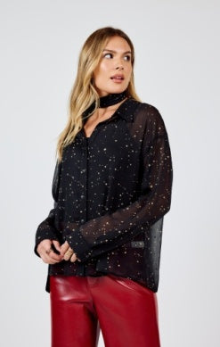 Sadie & Sage Starry Eyes Blouse w  Neck Tie