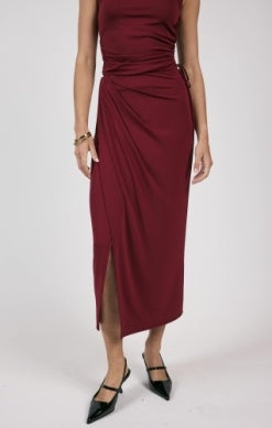 Sage The Label Fiery Spirit Pleated Overlap Knit Midi Skirt