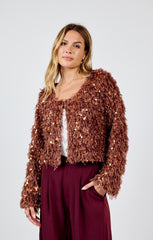 Sadie & Sage Joelle Faux Fur Sequin Mix Jacket