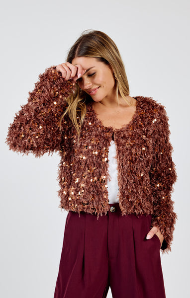 Sadie & Sage Joelle Faux Fur Sequin Mix Jacket