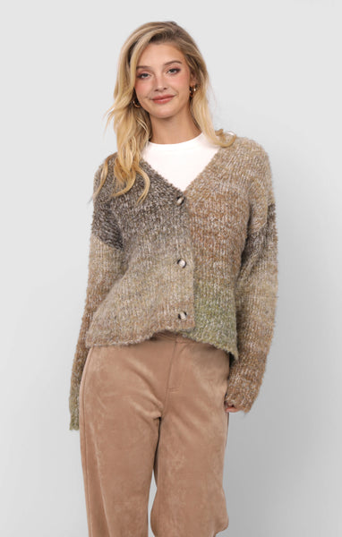 Sadie & Sage Smiley Ombre Fuzzy Knit Cardigan