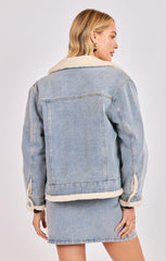 Sadie & Sage Metropolis Denim Jacket w Faux Shearling