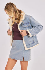 Sadie & Sage Metropolis Denim Jacket w Faux Shearling
