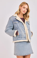 Sadie & Sage Metropolis Denim Jacket w Faux Shearling
