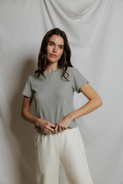 Perfectwhitetee Vivia Striped Hemp Cotton Striped Crewneck Tee